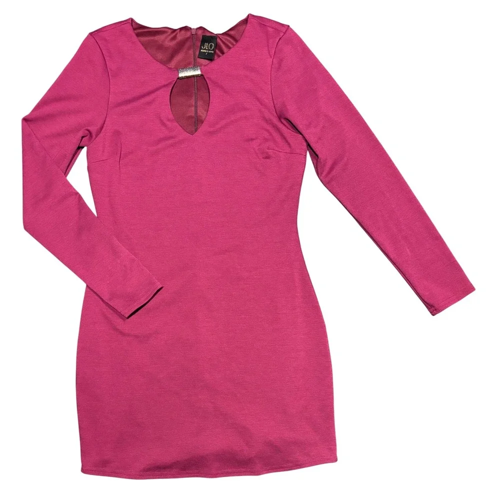 JLO Jennifer Lopez Pink Jewel Cutout Long Sleeve Bodycon‎ Mini Dress Size 7